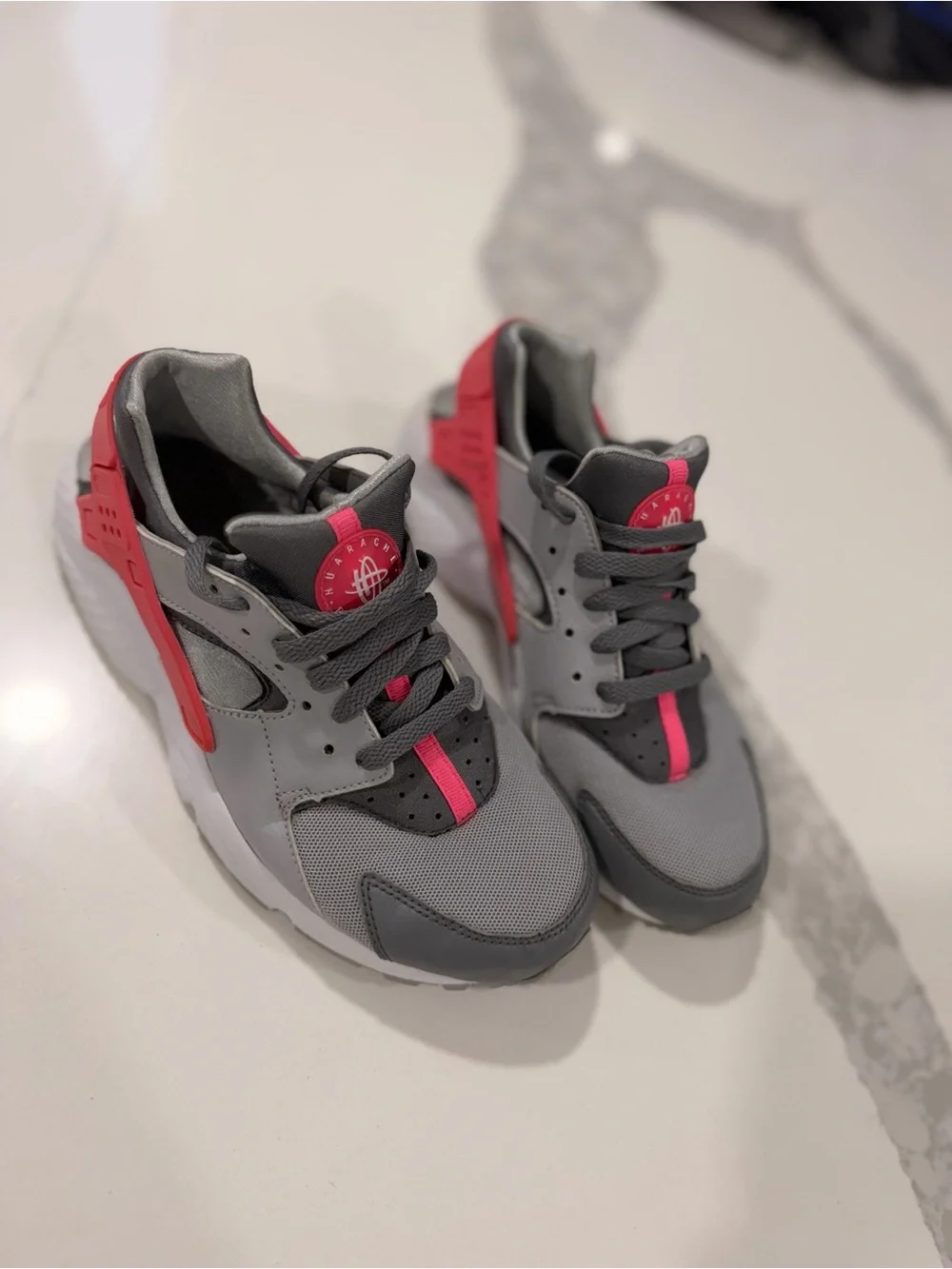 Nike Kids Grey Sneakers with Pink Accents